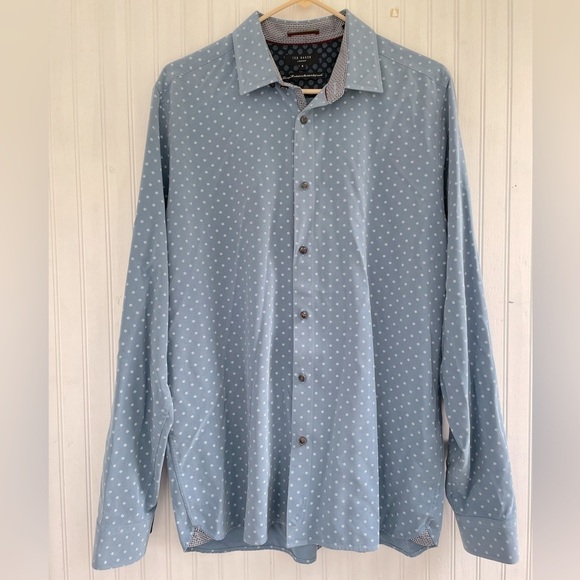 Ted Baker London Men's Light Blue Patterned Dress Shirt Size XL (Brand Size 5) - Picture 1 of 8